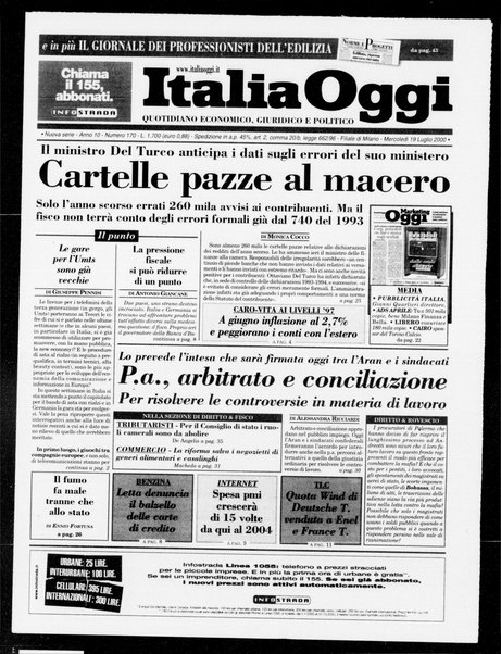 Italia oggi : quotidiano di economia finanza e politica